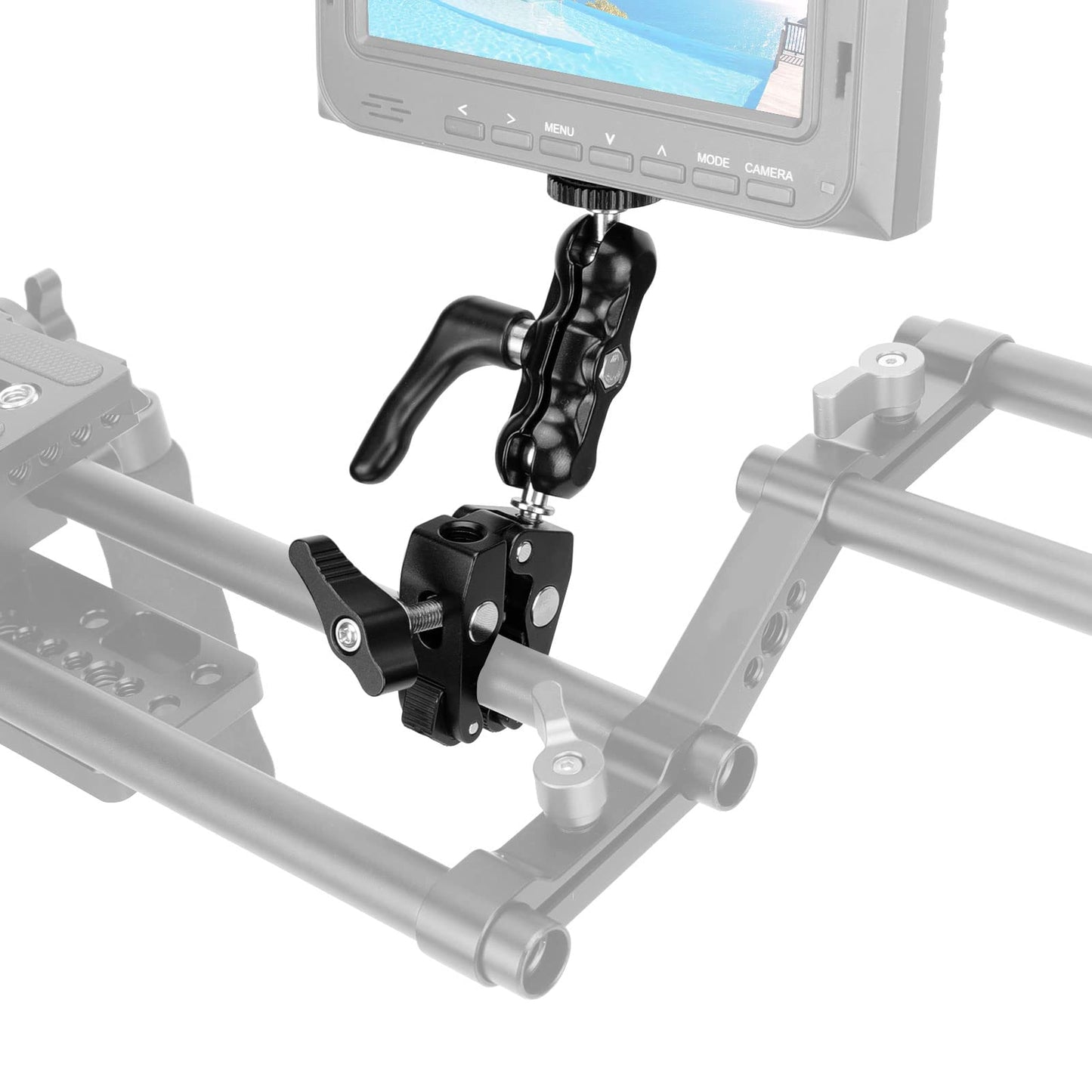 SZRIG Multi-Functional Ballhead Clamp Magic Arm Adapter with Bottom Clamp Super Robust Central Lock Knob(Black)