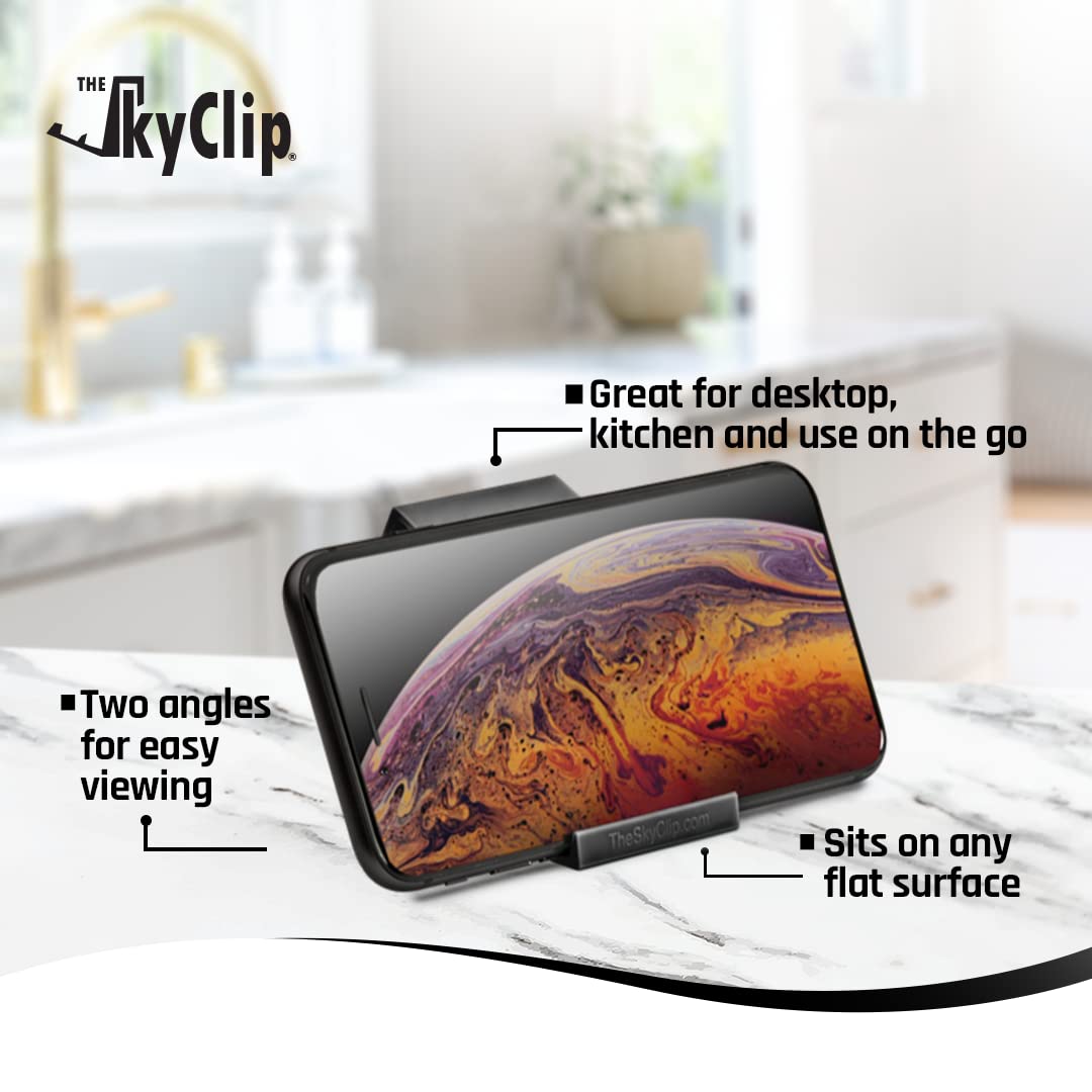 The SkyClip Airplane Cell Phone Back of Seat Inflight Tray Table Clip and Sturdy Phone Stand, Compatible with iPhone, Android, Tablets, and Readers