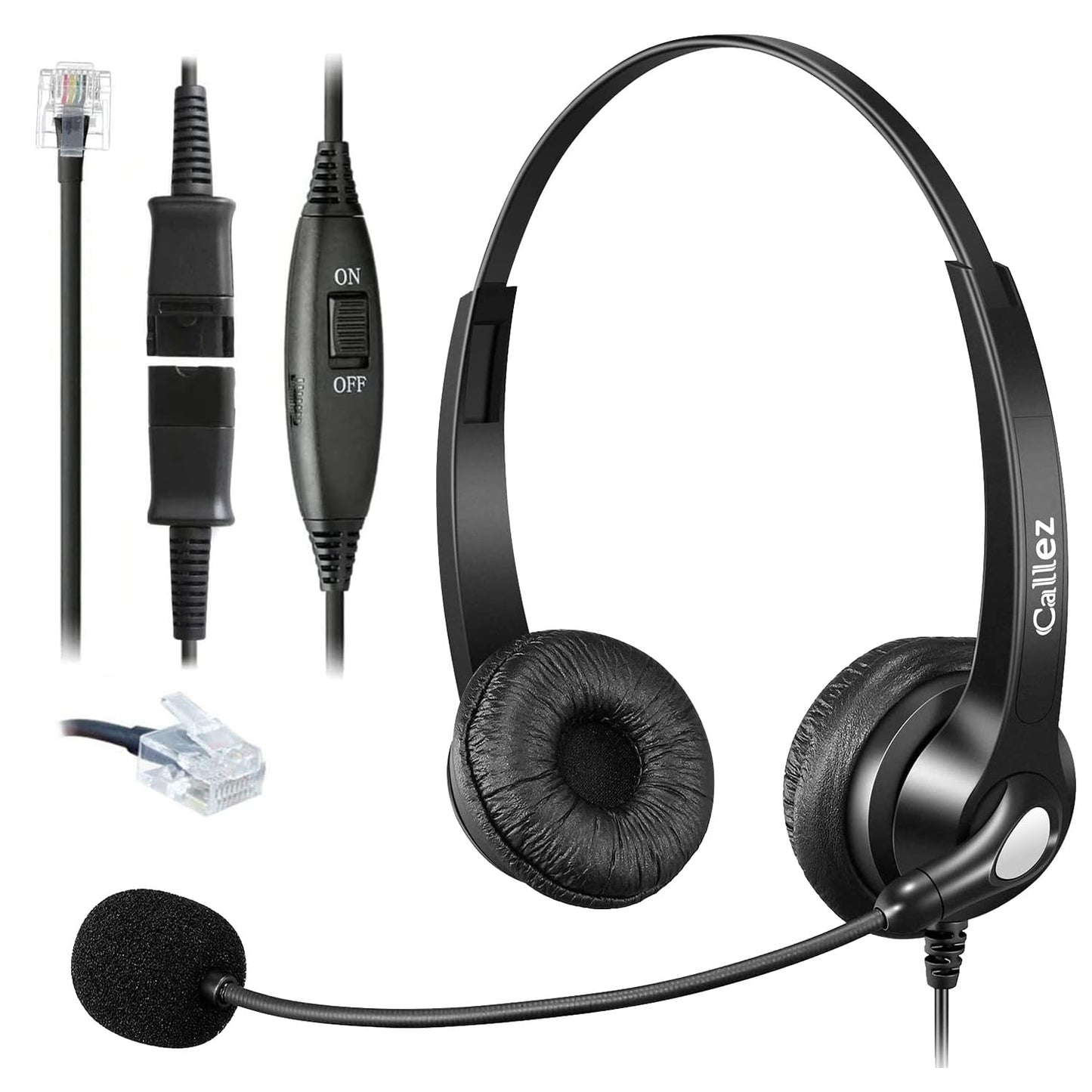 Callez RJ45 Telephone Headset with Microphone Noise Cancelling, Quick Disconnect Phone Headset Compatible with Mitel/Aastra 6865i 6867i 6869i Siemens