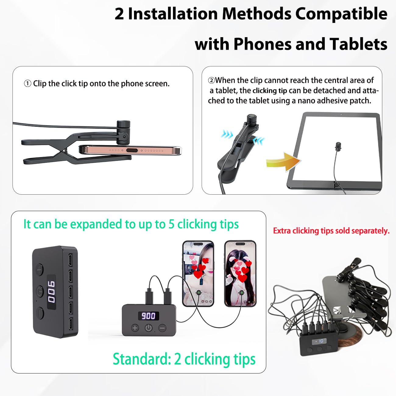 X1 Smartphone Auto Clicker: 130 Adjustable Speeds | Built-in Battery | Expandable to 5 Click Heads | Random Speed Mode | Completely Silent |