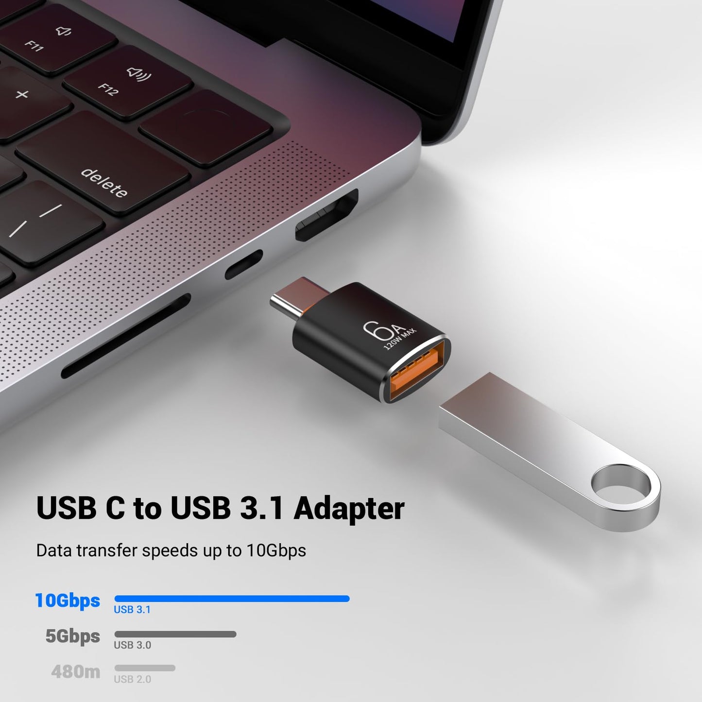 Pastall 10 Pack 10Gbps/120W USB C to USB3.1 Adapter,Black Type C Male to USB Female Adapter for Smartphone, PC, Laptop, Tablet, Keyboard etc.