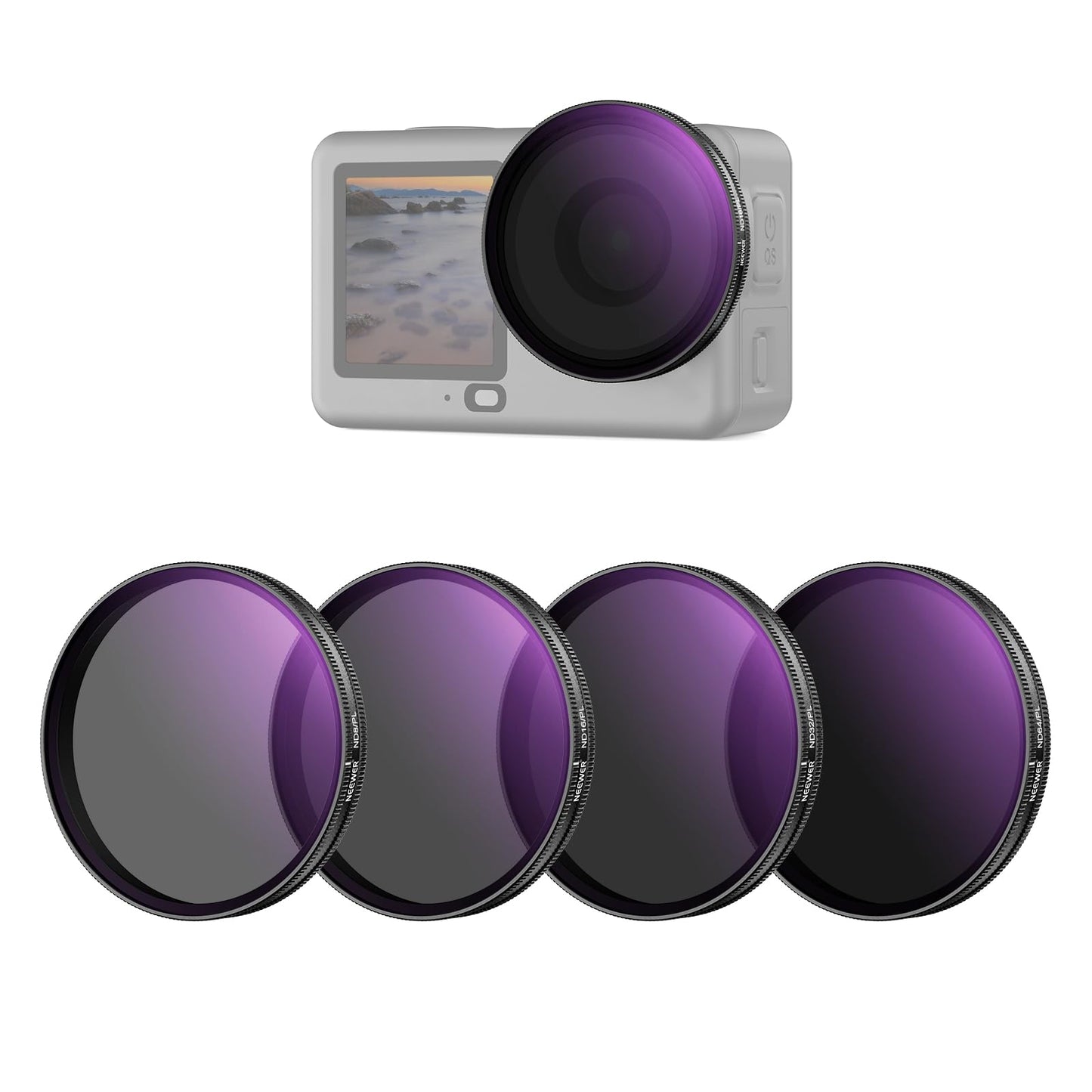 NEEWER ND/PL Filter Set Compatible with DJI Osmo Action 6 Only, ND8/PL+ND16/PL+ND32/PL+ND64/PL Polarized Neutral Density CPL Lens Filters Multicoated