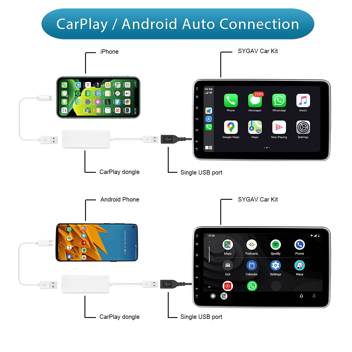 USB Carplay Dongle Adapter for iPhone Apple Android Auto Radio Navi Music Player