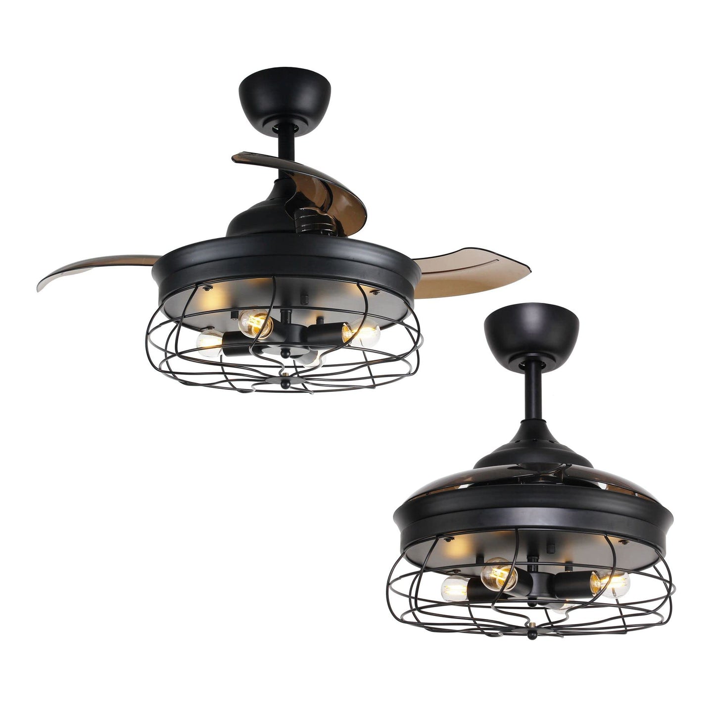 36 Inch Retractable Ceiling Fans with Lights, Invisible Cage Fan