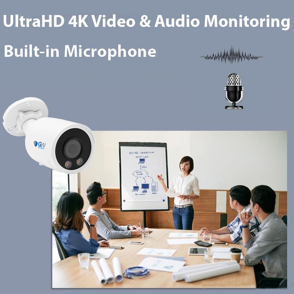 GW Security 4K 8MP Outdoor/Indoor PoE IP Microphone 2.8mm Wide Angle Lens Bullet Security Camera