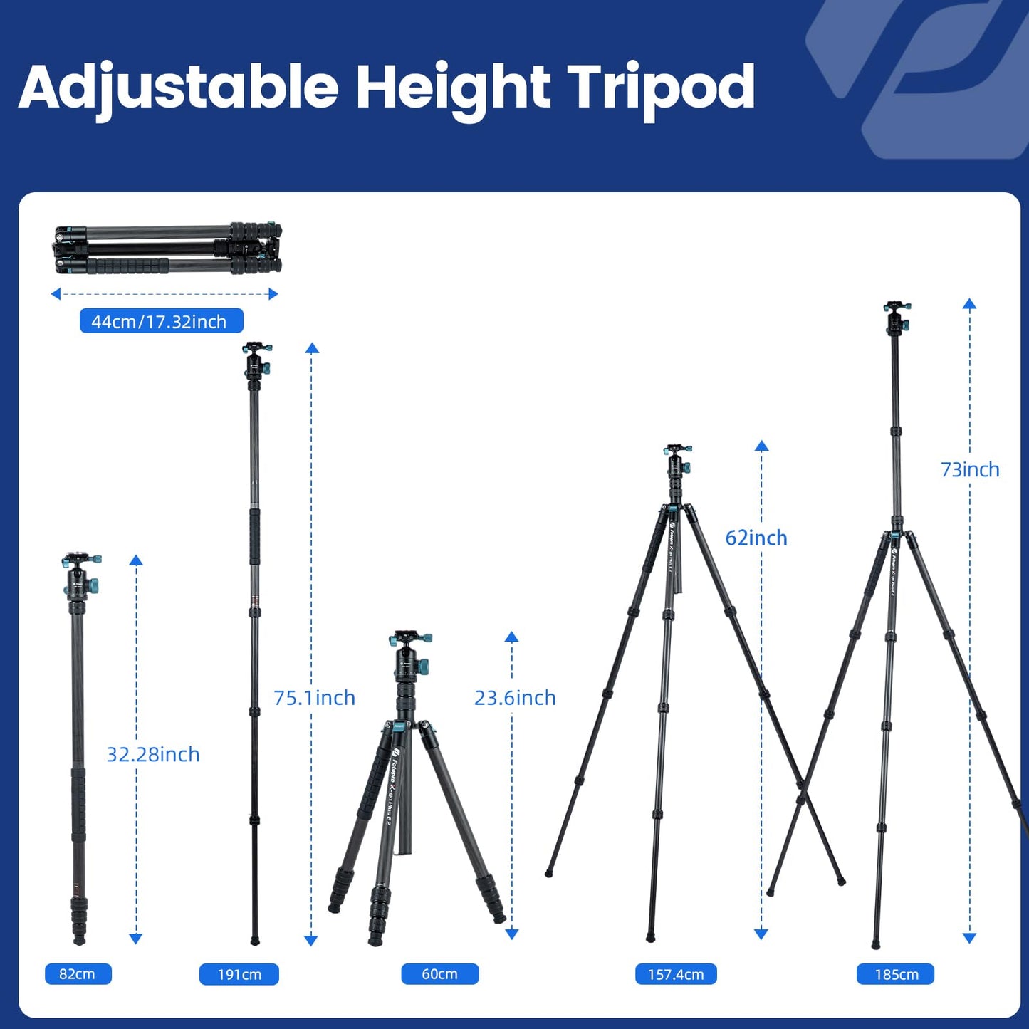 Fotopro 73" Carbon Fiber Tripod for Camera Compact Travel Tripod with Ball Head Detachable Monopod with Quick Release Plate and Camera Bag Load up