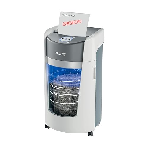 Leitz IQ OptiMax Paper Shredder, Micro Cut, 10 Sheet, 9 Gallon Bin, P5 Security, Ultra Quiet 10-Second Shredding, Office Home (WSM350039)