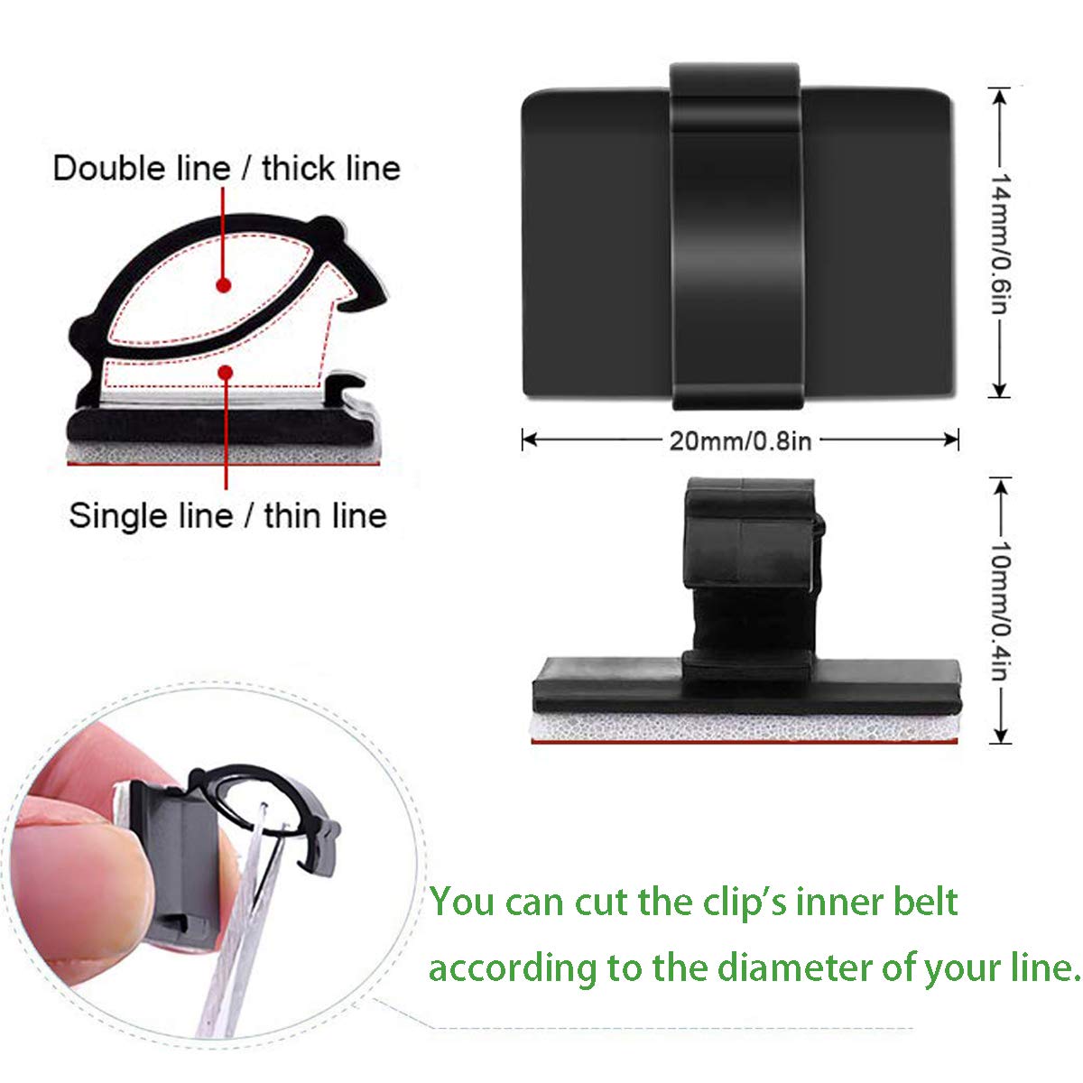 EtoBesy Adhesive Cord Organizer, Management 3M Cable Ties Wire Clips Organizer Cable Clamp Holders for Desk Car Tables PC Laptop TV Home Office Walls