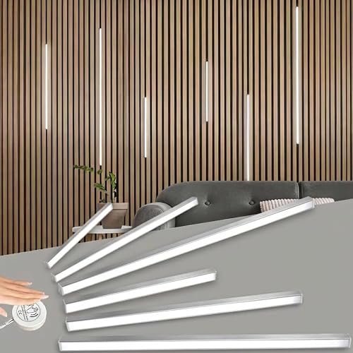 CUBITOR LED Recessed Lighting Kit,6 Pack Self-Adhesive COB LED Light Bar, Cold White 6000K, with Touching Switch, for Wood Slat Wall