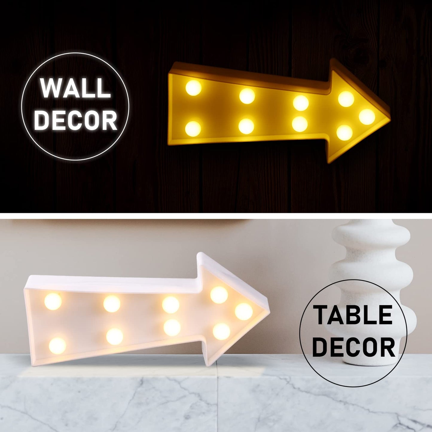 3D Arrow Sign Light LED Plastic Arrow Shaped Sign-Lighted Marquee Arrow Sign Wall Decor for Christmas Birthday Kids Room Wedding Party Decor(White)