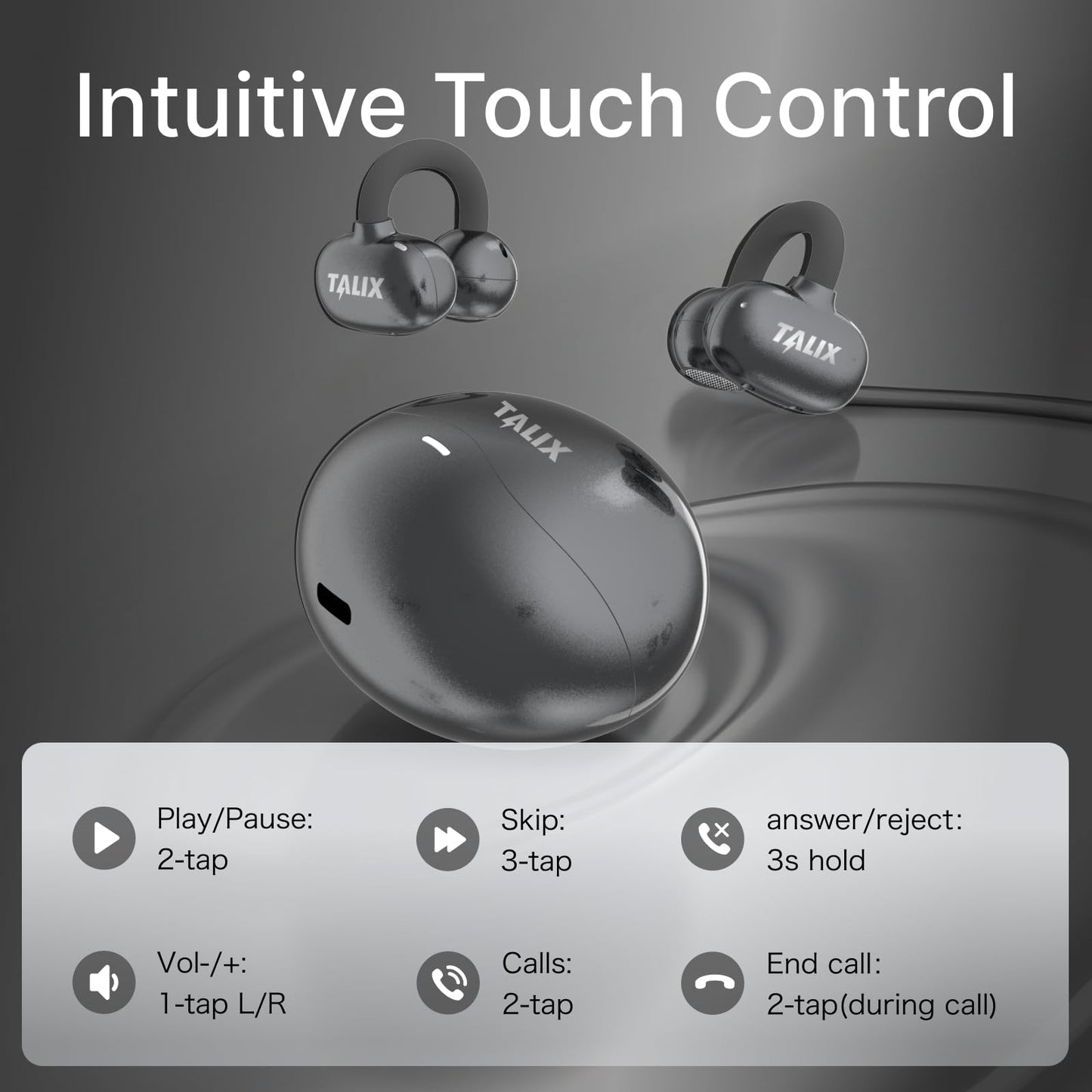 HHOGene TALIX X6 Clip-On Earbuds, Wireless Open Ear Earbuds Headphones, 4.8g Ultra-Light, Smart Touch Control, 40H Playtime, Immersive Sound,Secure…