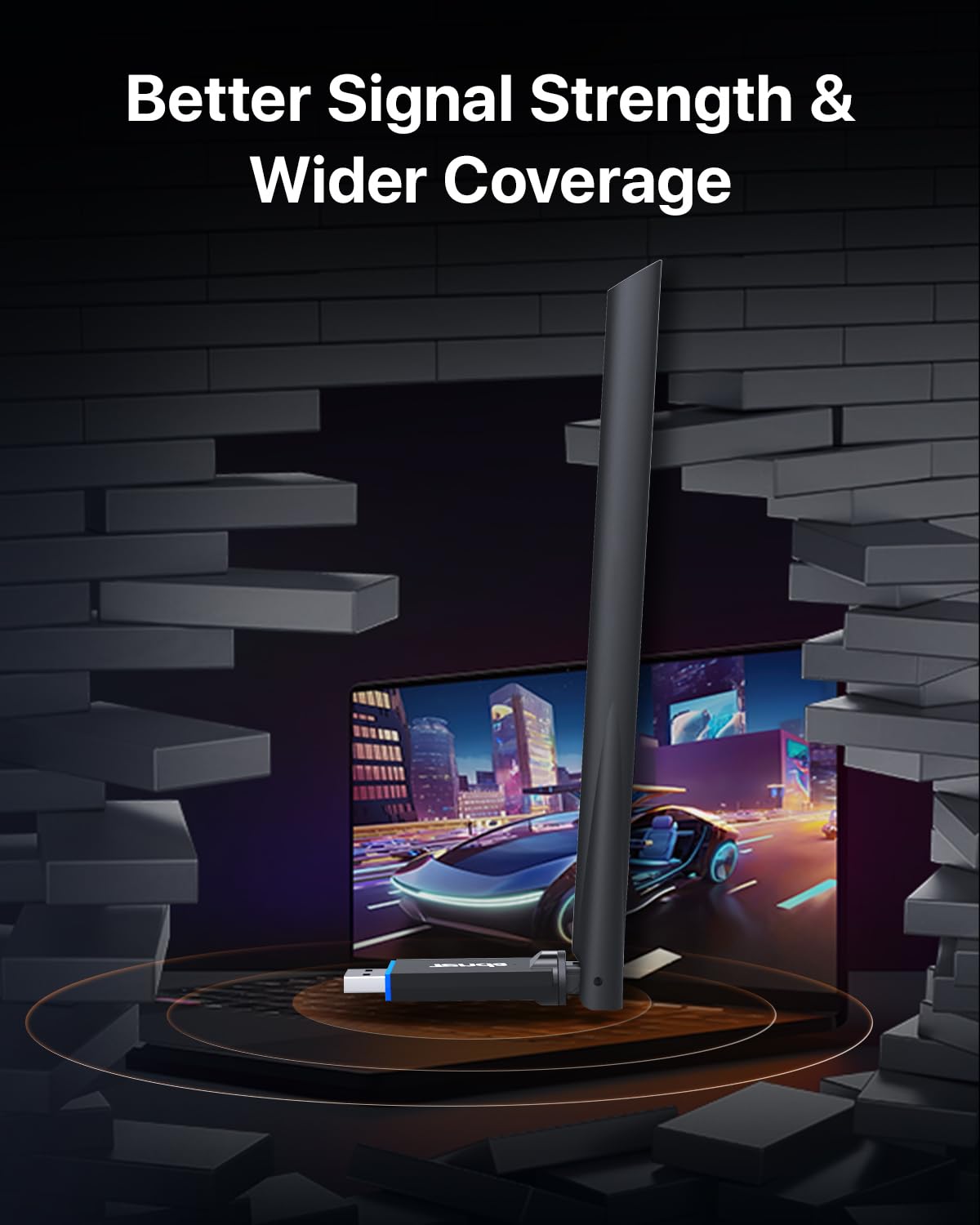 Tenda AX900 WiFi Adapter WiFi 6- Dual-Band 600Mbps 5GHz/ 286Mbps 2.4GHz, 6dBi High Gain Antenna, Wireless WiFi Adapter for Windows 11/10/7 USB WiFi