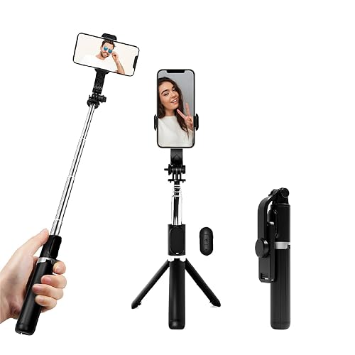 TalkWorks Selfie Stick, Remote & Tripod Set Compatible w/iPhone 15/15 Pro/15 Pro Max, 14/14 Plus/14 Pro/14 Pro Max, 13/13 Mini/Pro/Max for Streaming