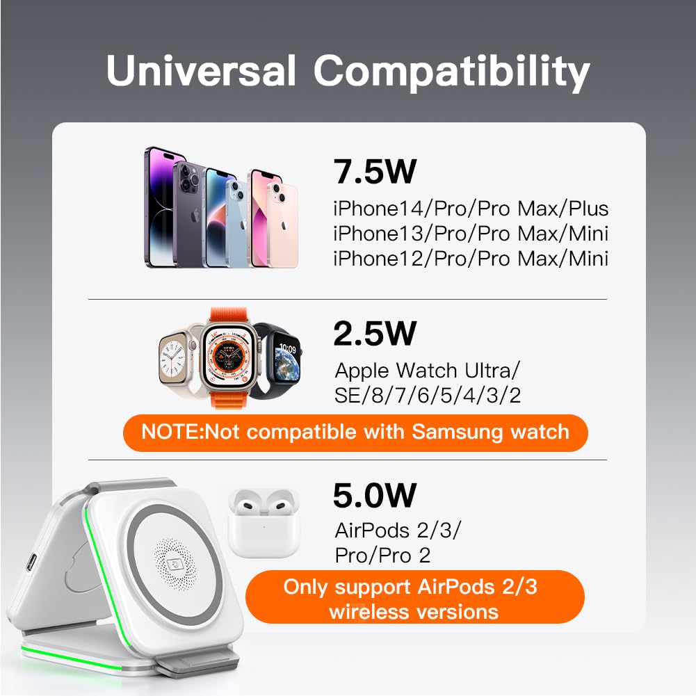 MURPISO 3 in 1 Charging Station for Apple,Wireless Charger Pad for iPhone 17/16e/16/15/14/13/12/Pro/Max/Mini,Magnetic Foldable Charger for AirPods