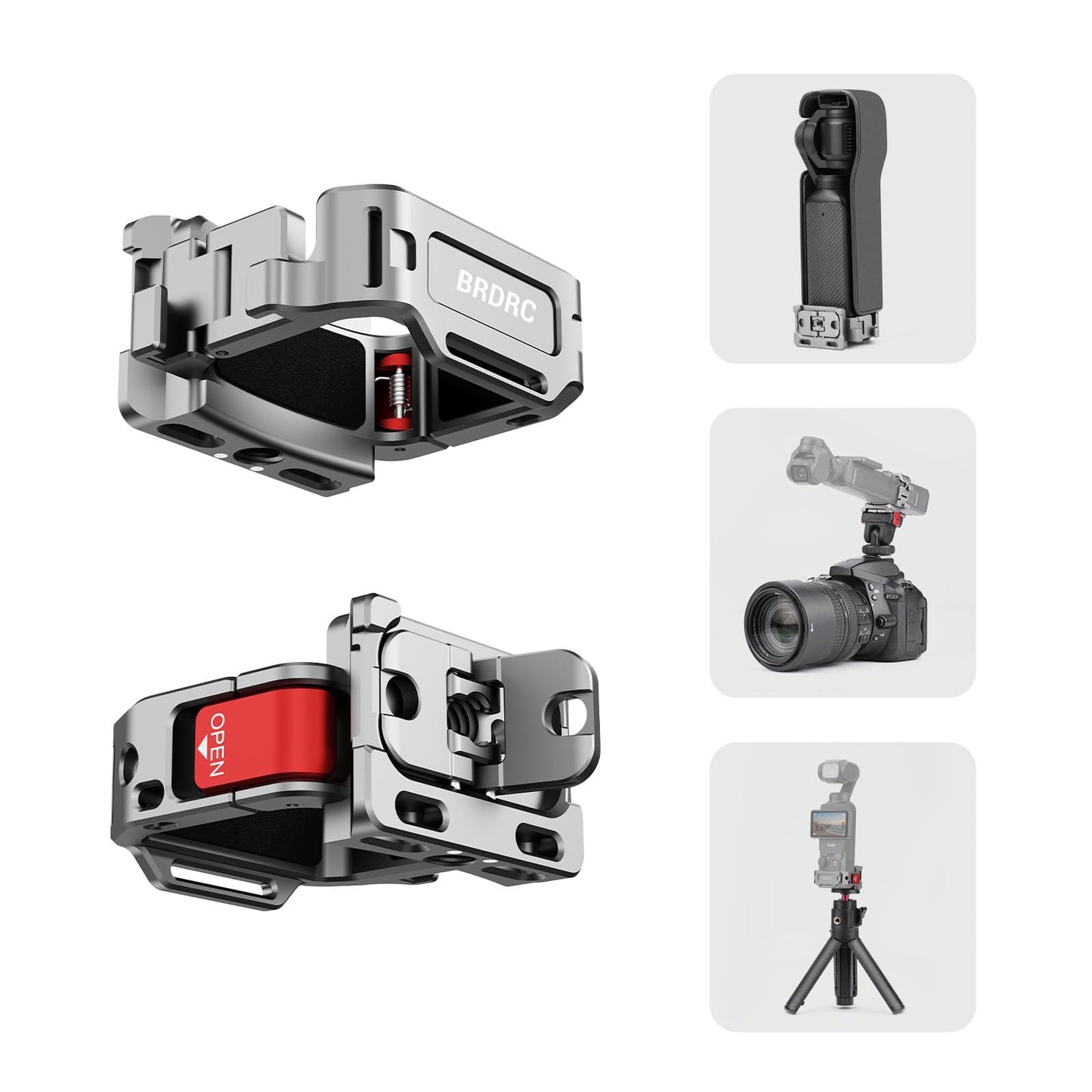 BRDRC Pocket 3 Cage Expansion Adapter, Aluminum Alloy Mount Metal Bracket Attachments with 1/4 Screw Holes, for GoPro Adapter, Cold Shoe, for Osmo