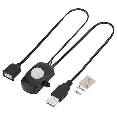 Tihebeyan Mini PIR Motion for DIY LED Lighting, PIR Infrared Motion Sensor Detector Automatic LED Strip USB Interface(Black)