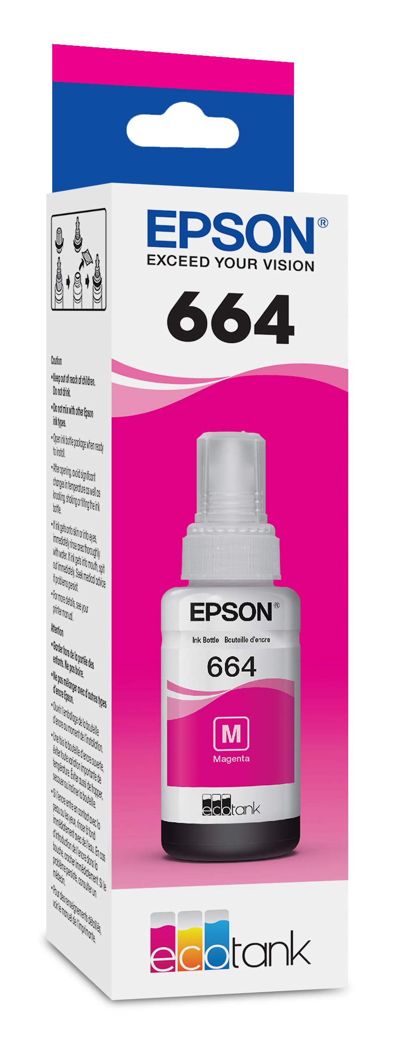 Epson 664 EcoTank Ink Ultra-high Capacity Bottle Magenta (T664320-S) Works with ET-2500, 2550, 4500, 4550, 2600, 2650, 3600, 16500