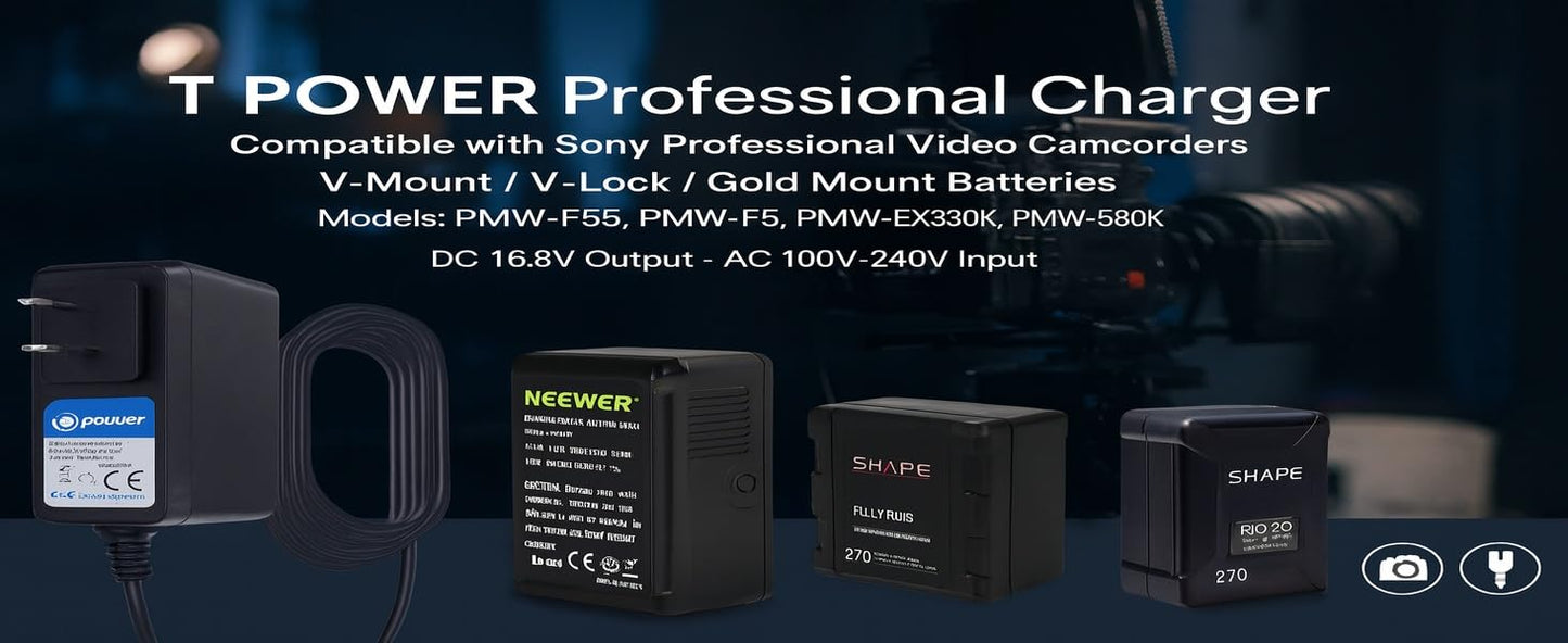 T POWER 16.8V D-Tap Charger for NEEWER BP-95W BP-150WS BP-190WS V-Mount V-Lock Gold Mount Batteries, Sony Camcorders BP-U65 BP-U68 PMW-F55 PMW-F5