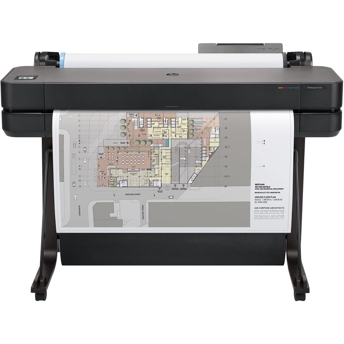 HP DesignJet T630 36" Wireless Large Format Color Thermal Inkjet Plotter Printer, 2025 Edition, Bundle with Color and 38ml Black Ink Pack, Matte Bond