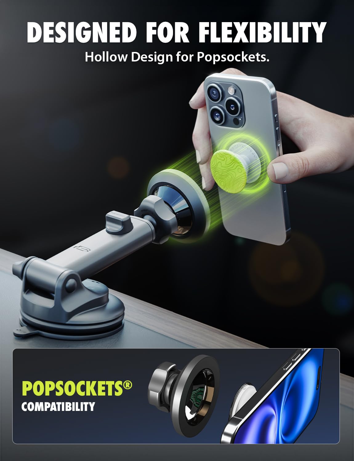 Bracketron MagSafe Car Mount,MagAlign Pro Extend Magnetic Phone Holder for Car Windshield & Dashboard, 360° Vacuum Suction Cup Phone Mount for iPhone