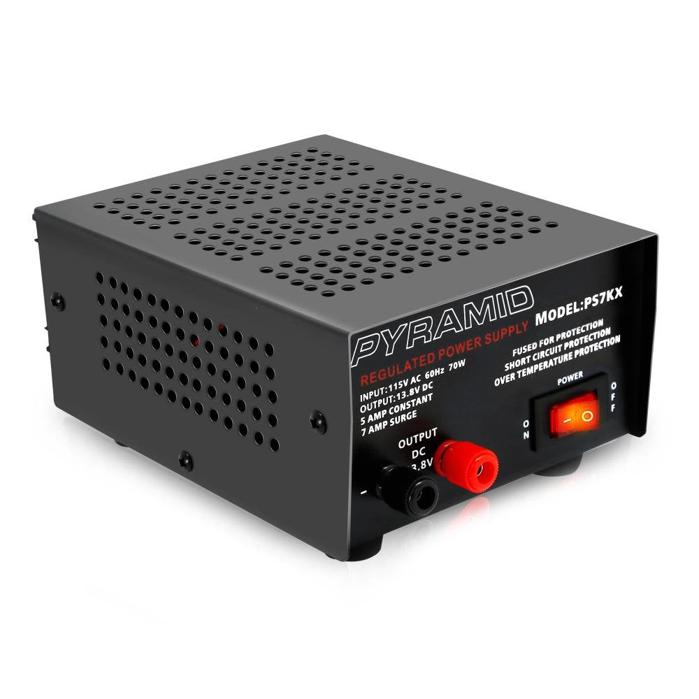 Pyramid Universal Compact Bench Power Supply - 5 Amp Linear Regulated Home Lab Benchtop AC-to-DC 12V Converter w/ 13.8 Volt DC 115V AC 70 Watt Power…