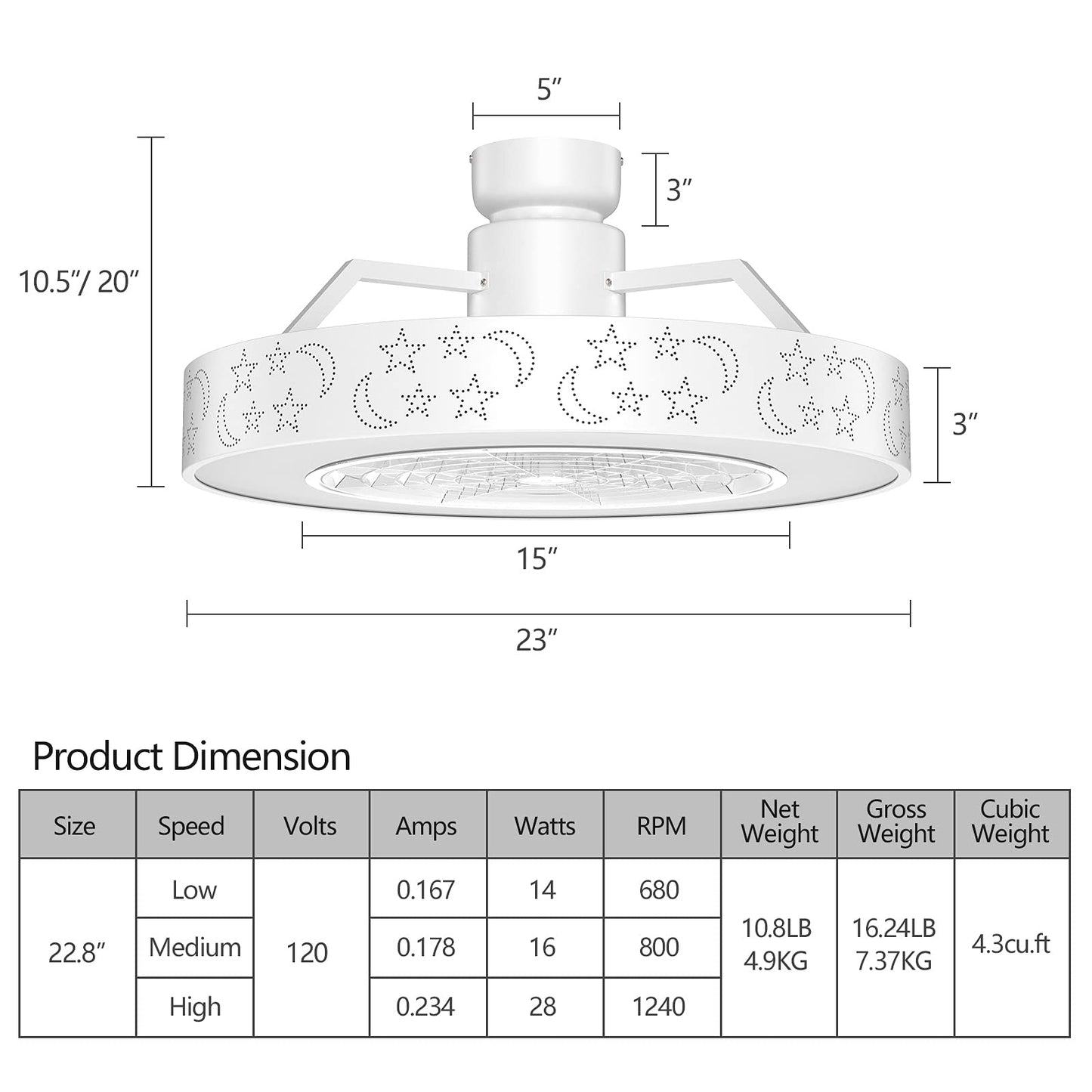 Tangkula 23" Ceiling Fan with Lights, Round LED Ceiling Lighting Fan with Invisible Blades Starry Sky Acrylic Lampshade, Stepless Dimmable with Remote