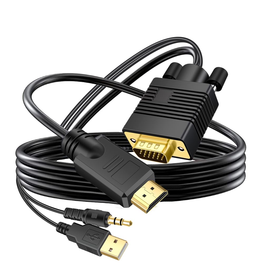Kirzi VGA (Sources) to HDMI (Display) Cable 6ft with Audio, VGA Maleto HDMI Male Converter Cord Adapter Cable Compatible Witch Computer/Laptop