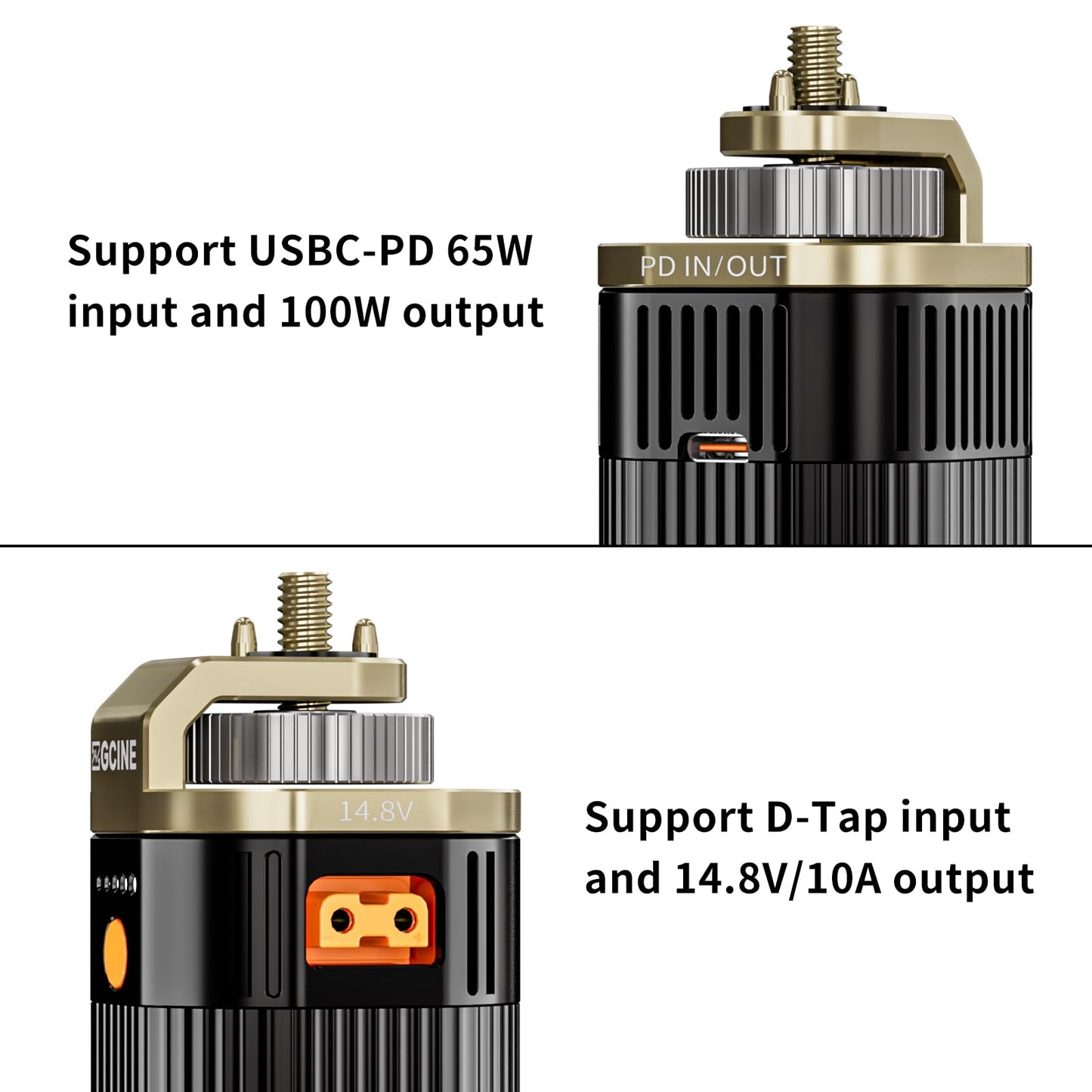 ZGCINE ZG-H90 Battery Handgrip, Support USBC PD in/Out, D-Tap Output, Compatible with Aputure Amaran, Zhiyun, Godox, Colbor, Sokani