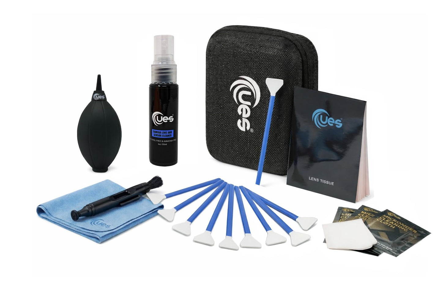 UES Professional Camera Cleaning Kit with Hard Travel Case - DSLR & Mirrorless Maintenance Bundle: 2-in-1 Lens & Sensor Cleaner, Air Blower, Pen