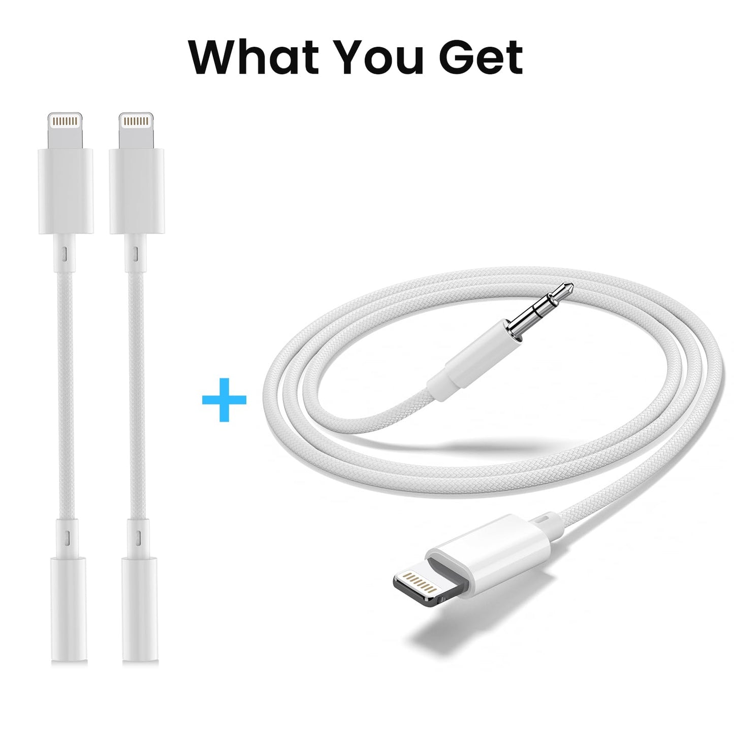 Lightning to 3.5mm Audio Adapter 2 Pack and 4ft Aux Cable Hi-Fi Lightning to Headphone Jack Adapter and Aux Cord Compatible with iPhone 14 13 12 11 XS