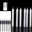 Datomarry Pack of 6 Decorative Rechargeable White Taper Candles with USB Charge Warm White Light 10 Inch,Remote Flameless Christmas LED Window