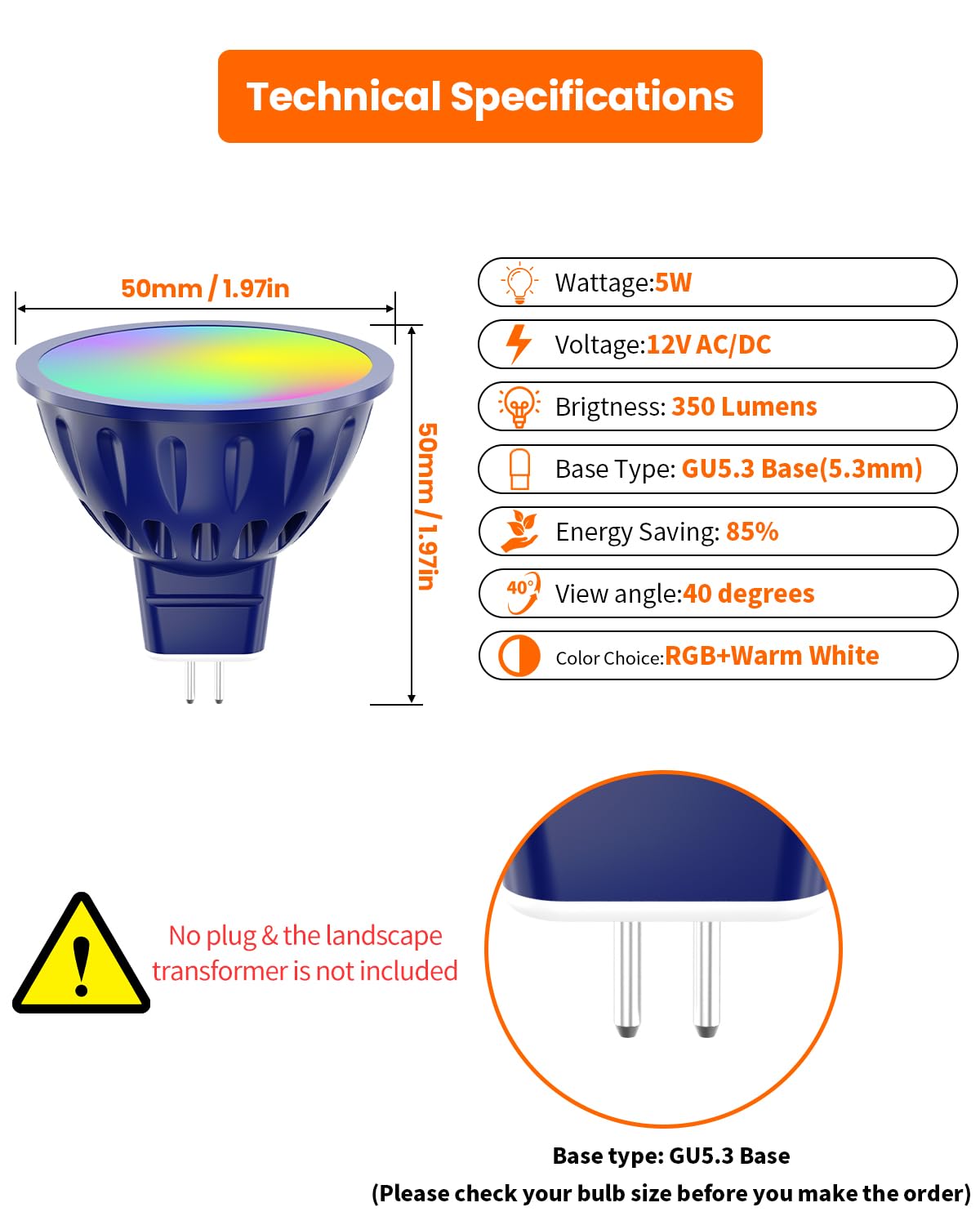 Cheopha MR16 Color Changing Led Bulb RGBW 12V 5W Die-cast Aluminum 3-Pack