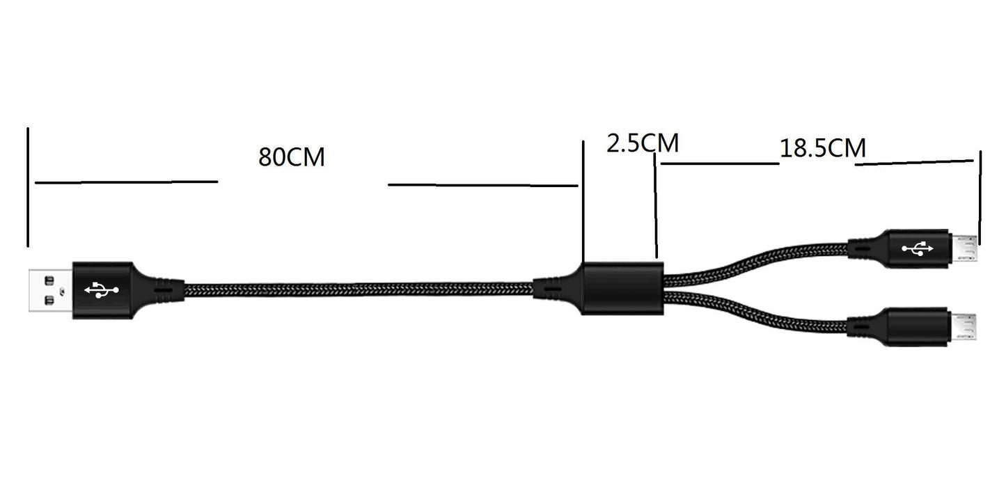 IFLASH Dual MicroUSB Splitter Charge Cable - Power up to Two Micro USB Devices At Once From a Single USB Port - Ideal for Any Micro USB Powered Device
