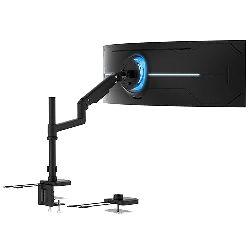 Mount-It! Proflex Series Height-Adjustable Ultrawide Monitor Arm with Pole, Fits 17-49” Screens, Gas Spring, 44 lbs Capacity, USB-C & USB 3.0 Ports