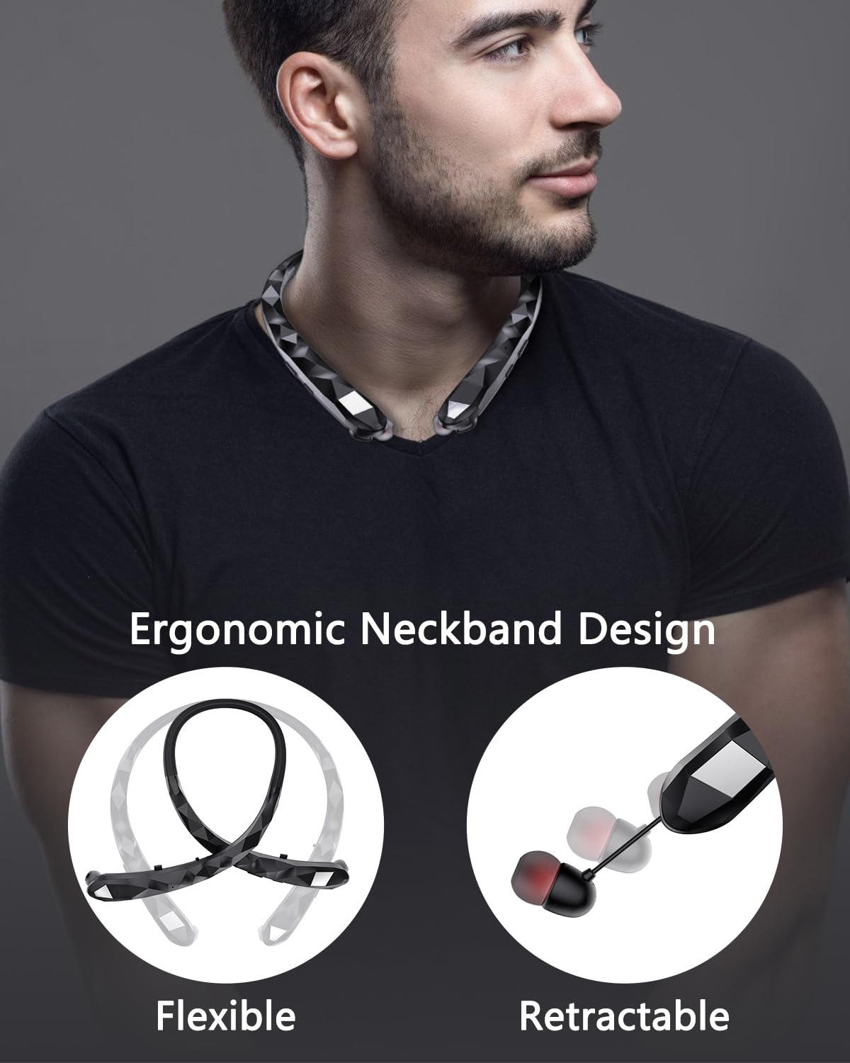 Finpola Bluetooth Neckband Headphones, Retractable Headphone Bluetooth 5.3 & IPX5 Waterproof, Neckband Headphones Vibration Call Alerts with 16H Talk…