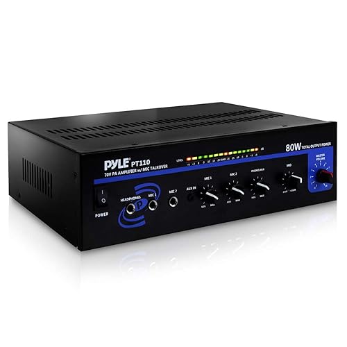 Pyle Compact Mono Public Address Amplifier - Professional 80 Watt Peak 70v PA Amplifier for Restaurants or Commercial Applications, 2 Mic Inputs