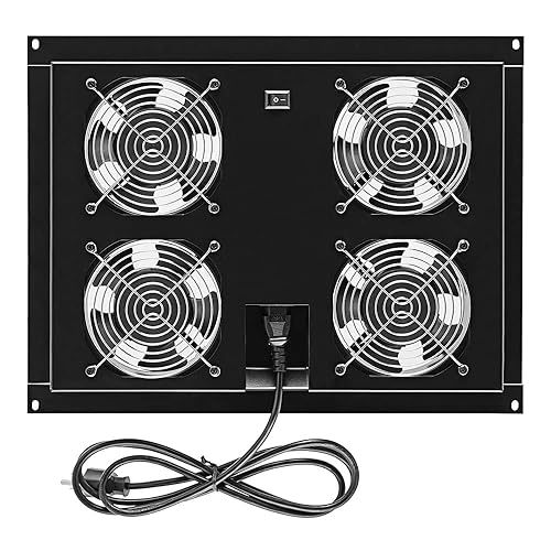 NavePoint 42U Cabinet Top Mount Fan Panel, Panel Includes, 4 Fans, Server Cooling System, 110 50/60Hz, 17.2 x 13 x 2 Inches, 6ft Input Cord Length