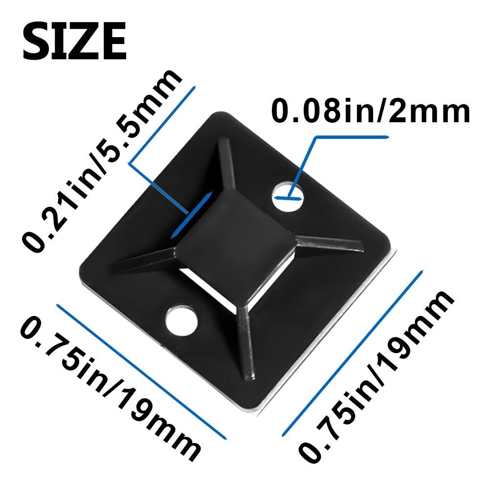 Zip Tie Mount 3/4" Black Small Wire Tie Adhesive Mounting 100 Pcs for Wire Clips Cable Management Cable Tie Anchors for Home Office Wiring Durable