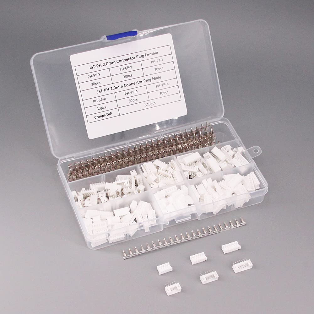 RFaha 720pcs JST-PH Kit 2.0mm 5/6/7 Pin Female Head Plug JST PH Adapter Housing Connector Cable Socket Male Female Crimp DIP Kit(PH#5-7)