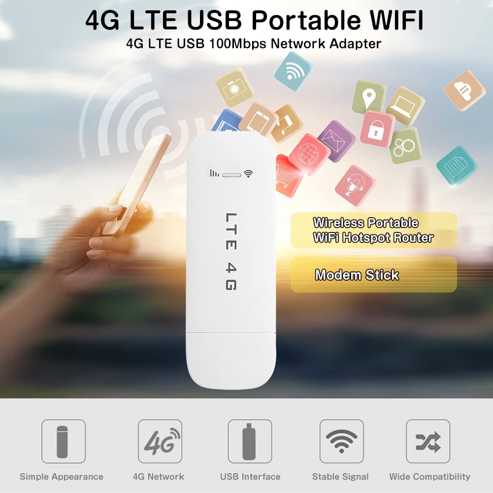 Eboxer 4G LTE USB USB Network Adapter Portable for Laptop Desktop PC Computer, Receiver Modem Stick Mini Hotspot (with)