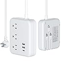 9-in-1 Travel Power Strip with 3 Built-in USB Cables (USB-C/Micro/iOS) | 3AC Outlets + 3 USB Ports | 5FT Flat Plug, Cruise-Approved & FCC Certified