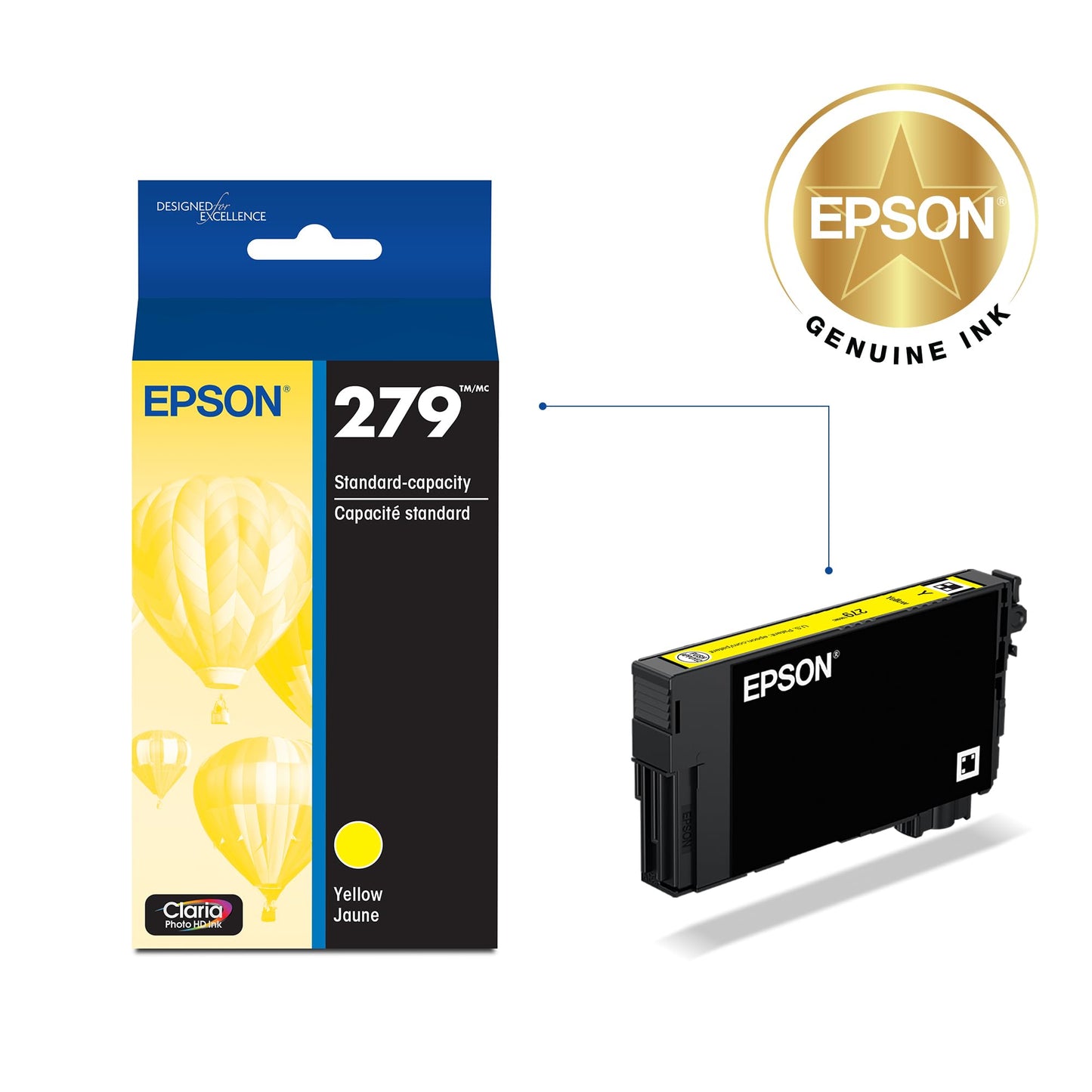 Epson 279 Claria Photo HD Ink Standard Capacity Yellow Cartridge (T279420-S) Works with Expression Photo XP-980
