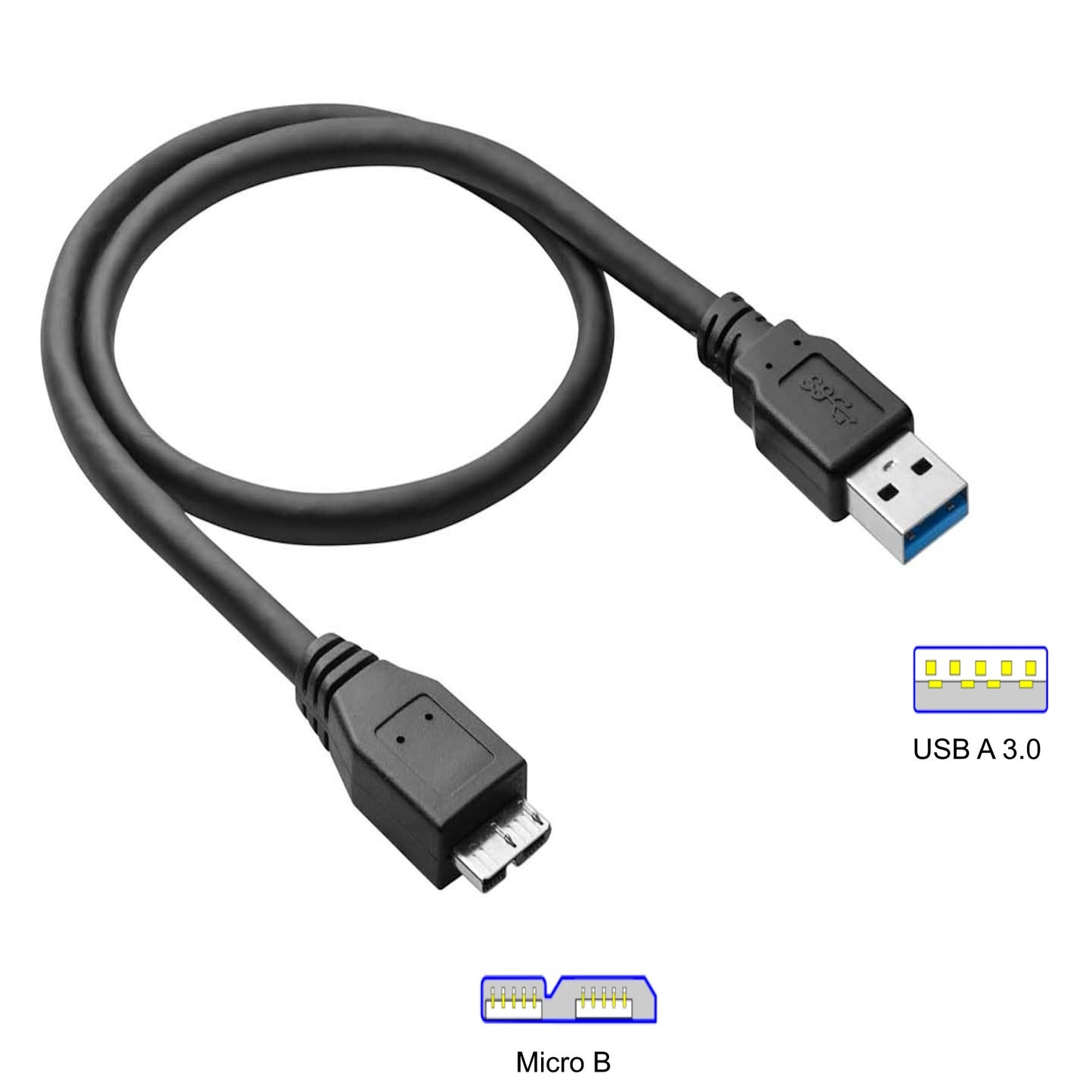 3FT External Hard Drive Cord, Replacement USB 3.0 to Micro-B Super Speed/Charge SS Cable for Western Digital WD My Passport, Seagate, Toshiba Canvio
