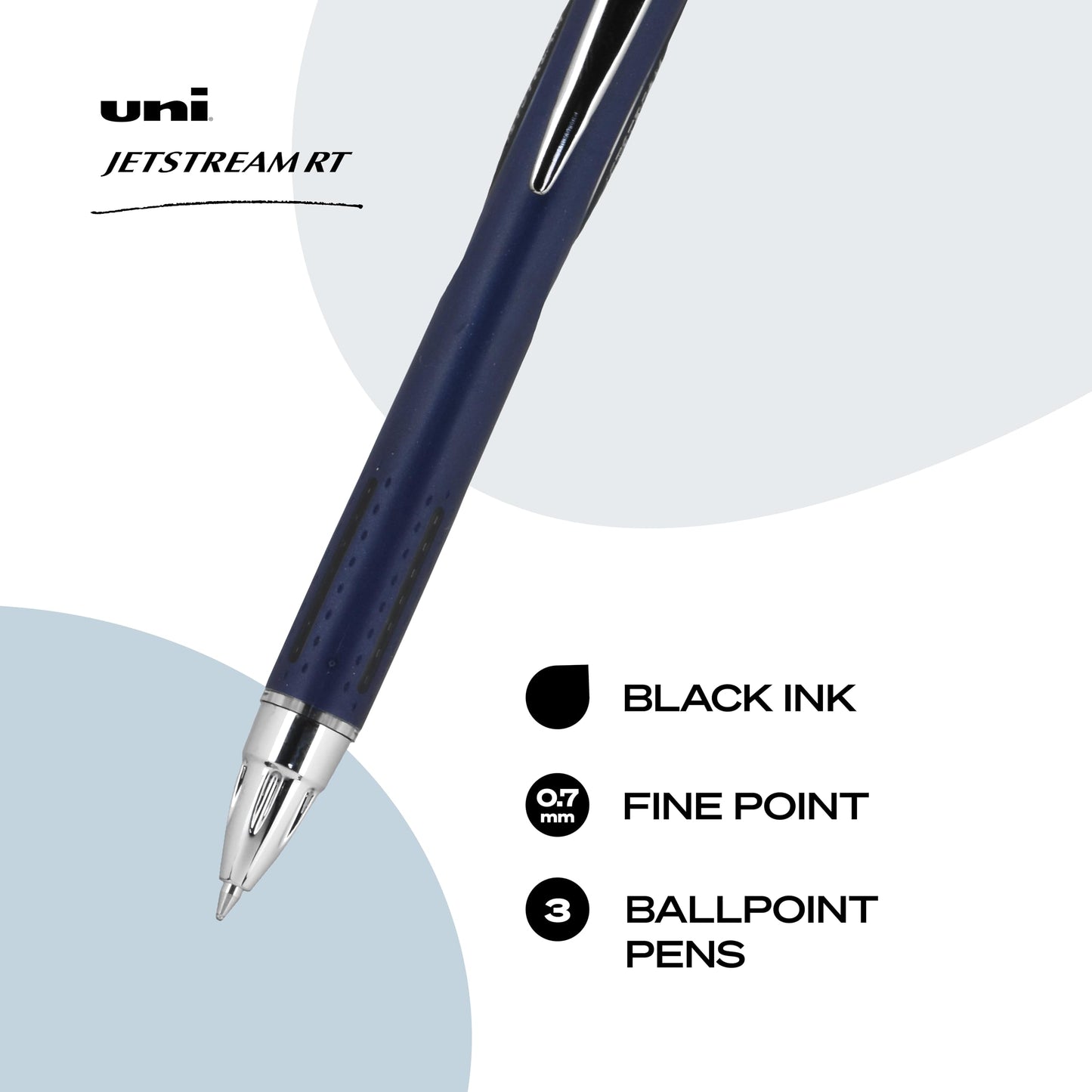 uniball™ Jetstream RT Ballpoint Pens, Black Ink, 0.7mm Fine Point, 3 Count