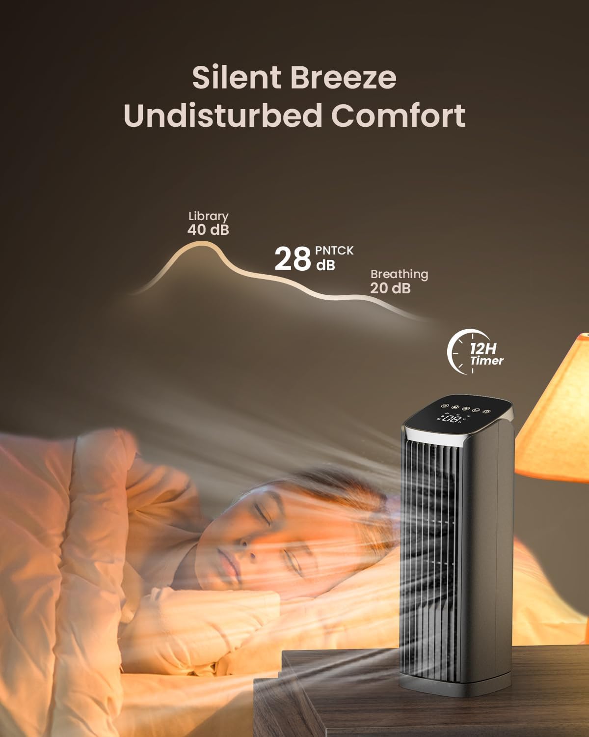 PNTCK Fan for Bedroom, 13.2" Tower Fan with Remote, 4 Modes 4 Speeds Max 24ft/s, 70° Oscillating Desk Fan, 12H Timer Portable Fans, Cooling Fans