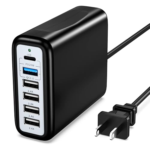 USB C Charging Station Fast Wall Charger USBC Charging Power Hub for Multiple Device Desktop Charge Block 6 Ports Pd3.0 Rapid Strip Adapter Compatible