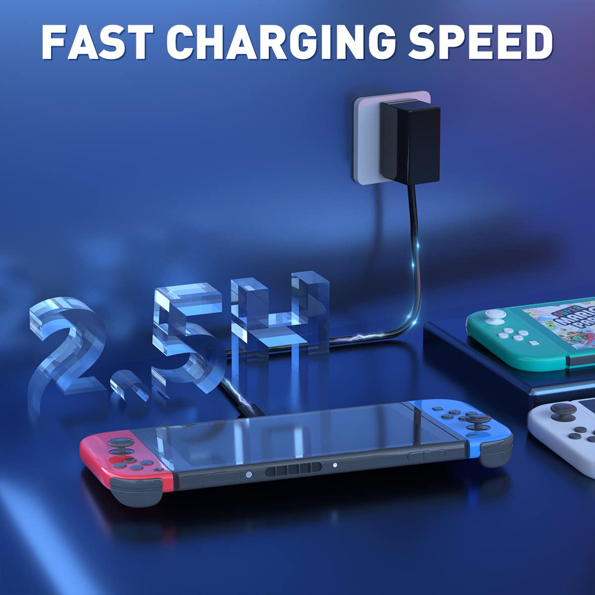 Charger for Nintendo Switch with 5FT Charging Cable, AC Power Supply Adapter for Nintendo Switch/LITE/OLED Work as Original Charger, Support Switch TV Dock Mode Output 15V2.6A USB C Chargers