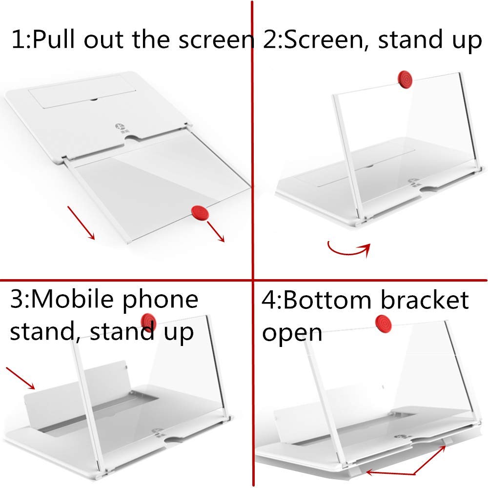 12" Screen Magnifier Amplifier, New Generation Mmobile Phone Holder 3D HD Mobile Movie Amplifier, Projector Screen Support X / 8/7 / 7 Plus / 6 / 6s