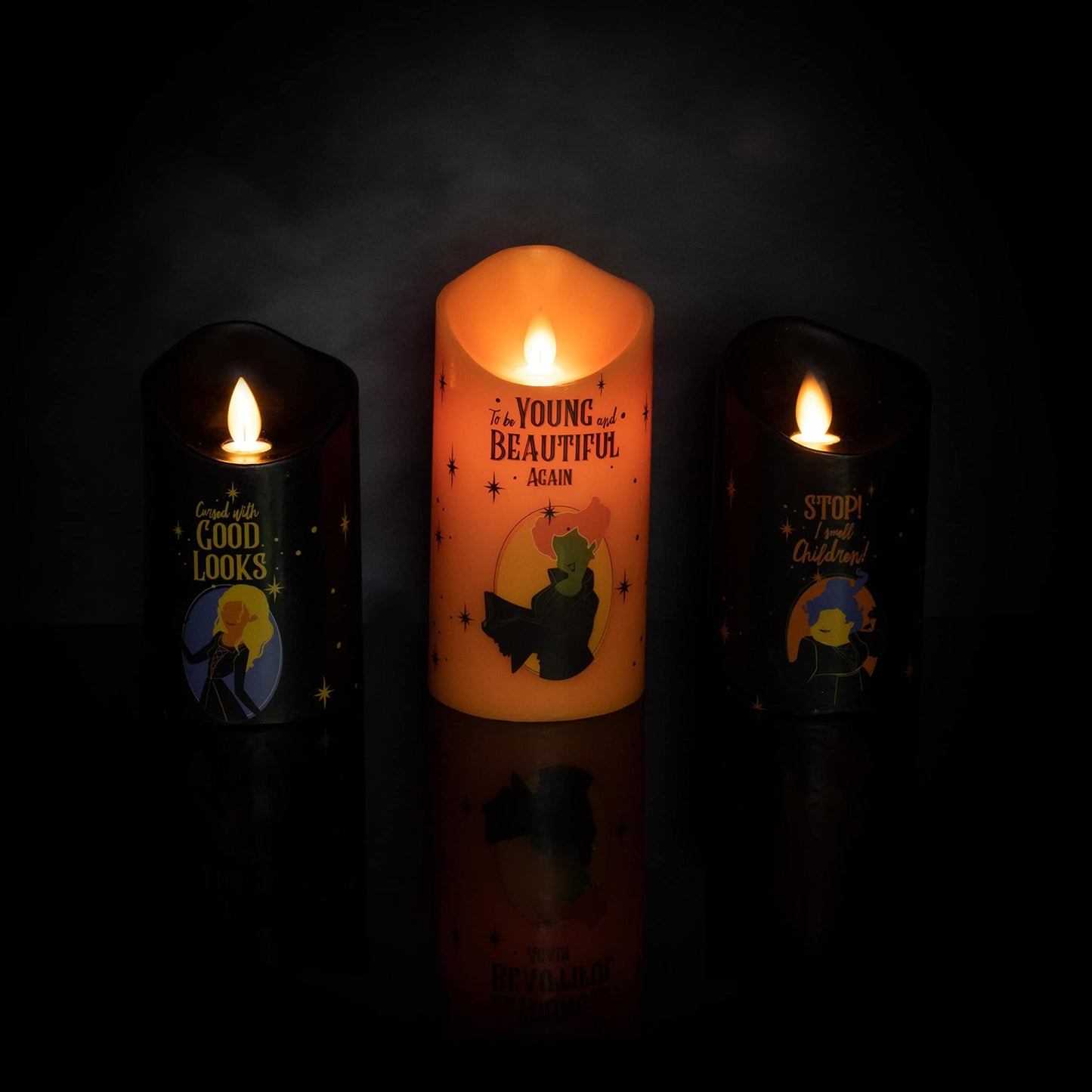 Disney Hocus Pocus Set of 3 LED Flickering Flameless Candles With Automatic Timers | Officially Licensed Collectible