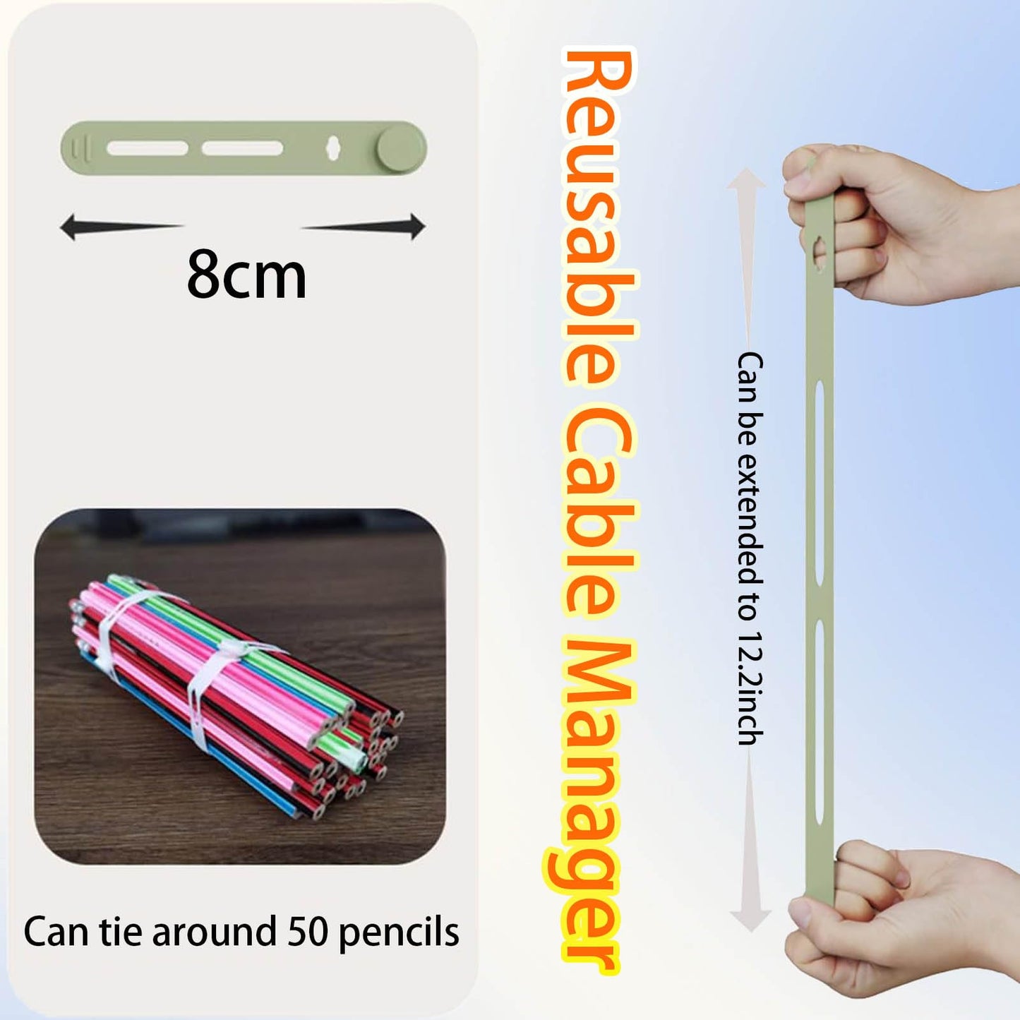 10pcs Silicone Cable Tie Data Cable Organizer, Reusable Cable Manager, Multi Purpose Elastic Rope Manager for Bundling and Fastening Cables and Wires
